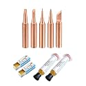 Set of 5 Pcs Pure Copper Soldering Iron Bit Set with 2 Pcs. Flux RMA-223 10cc and 2 Pcs 5Gram Rosin Paste Tip Suitable For Model 936, 937, 907 900M-T (K/IS/SK/3C/I)