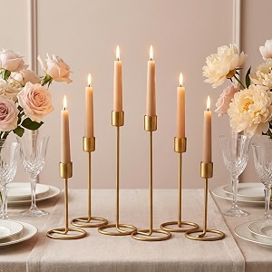 set of 6 gold metal candle holders decorative stands and lightweight for home decore wedding amp festival living room dining table bedroom golden stick holders