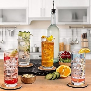 set of 12 premium glassware - aesthetic drinking glasses crystal and cocktail glass for home and kitchen perfect for parties and serving water juice and soft drinks  includes 285ml tall glasses for water and juice mojito gin and highball glasses liquor and alcohol glasses