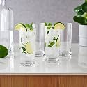 Set of 6 Premium Glassware - Aesthetic Drinking Glasses, Crystal and Cocktail Glass for Home and Kitchen, Perfect for Parties and Serving Water, Juice, and Soft Drinks | Includes 295ml Tall Glasses for Water and Juice, Mojito