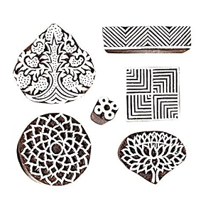 set of 6  wooden handcarved floral amp geometric pattern for pottery stamps - baren for printing fabric saree borderfabric textile paperclaypottery blocksaree border