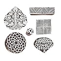 Set of 6 | Wooden Handcarved Floral & Geometric Pattern for Pottery Stamps - Baren for Printing Fabric Saree Border/Fabric Textile Paper/Clay/Pottery Block/Saree Border