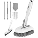 SetSail 4-in-1 Tile Tub Floor Scrubber with 52-inch Long Adjustable Handle Shower Cleaner Brush with V-Shaped Grout Brush and 3 Replacement Brush Heads for Bathroom Kitchen Sink Walls Tub Tile, White