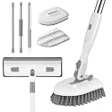 SetSail 4-in-1 Tile Tub Floor Scrubber with 52-inch Adjustable Long Handle Shower Cleaner Brush Comes with Window Scrubber and 3 Replacement Brush Heads for Cleaning Bathroom Kitchen Tub Tile, White