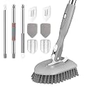 SetSail Floor Scrub Brush, 3-In-1 Tile Tub Floor Scrubber with 52-inch Adjustable Long Handle Shower Cleaner Brush and 4 Detachable Replacement Brush Heads for Cleaning Bathroom Kitchen Tub Tile, Grey