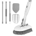 SetSail Floor Scrub Brush, 3-in-1 Tile Tub Floor Scrubber with 52-inch Adjustable Long Handle Shower Cleaner Brush and 3 Detachable Replacement Brush Heads for Cleaning Bathroom Tub Tile, White