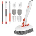 SetSail Floor Scrub Brush, 3-In-1 Tile Tub Floor Scrubber with 52-inch Adjustable Long Handle Shower Cleaner Brush and 4 Detachable Replacement Brush Heads for Cleaning Bathroom Kitchen Walls Tub Tile