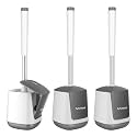 SetSail Toilet Brush 3 Pack Toilet Bowl Brush and Holder Toilet Cleaner Brush with Nylon Bristles Ventilated Toilet Brushes for Bathroom with Holder for Toilet Scrubber Cleaning, White &amp; Grey