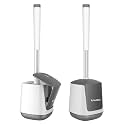SetSail Toilet Brush and Holder 2 Pack, Self Closing Lid Toilet Bowl Brushes Holder and Extra Long Handle Ventilated Toilet Brush Set for Bathroom Cleaning, Nylon Bristles, White &amp; Grey