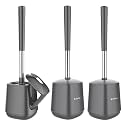 SetSail Toilet Brush and Holder 3 Pack, Self Closing Lid Toilet Bowl Brushes Holder Extra Long Handle Ventilated Toilet Brush Set for Bathroom Cleaning, Nylon Bristles, Grey