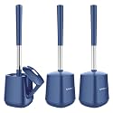 SetSail Toilet Brush and Holder 3 Pack, Self Closing Lid Toilet Bowl Brushes Holder Extra Long Handle Ventilated Toilet Brush Set for Bathroom Cleaning, Nylon Bristles, Dark &amp; Blue
