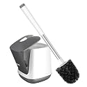 SetSail Toilet Brush and Holder, Self Closing Lid Toilet Bowl Brushes Holder and Extra Long Handle Ventilated Toilet Brush Set for Bathroom Cleaning, Nylon Bristles, White &amp; Grey