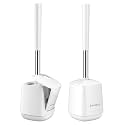 SetSail Toilet Brush 2 Pack, Self Closing Lid Toilet Bowl Brushes Holder and Extra Long Handle Ventilated Toilet Brush Set for Bathroom Cleaning, Nylon Bristles, Pure White