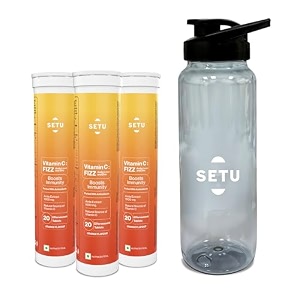 setu vitamin c fizz 20 effervescent tablets orange combo pack of 3 with sipper - 750ml  immune protection amp skin health  antioxidant amp immunity booster for adults with vitamin c with amla amp zinc
