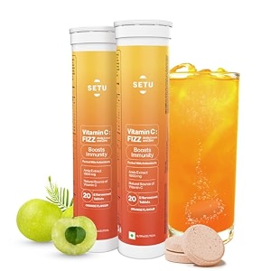 setu vitamin c fizz - 40 effervescent tablets pack of 2  amla extract and zinc boost immunity skin  orange flavour