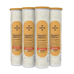 setu vitamin c fizz - 60 effervescent tablets pack of 4  amla extract and zinc boost immunity skin  orange flavour