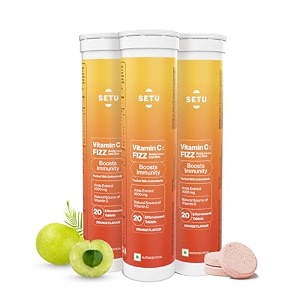 setu vitamin c fizz - 60 effervescent tablets pack of 3  amla extract and zinc boost immunity skin  orange flavour