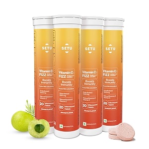 setu vitamin c fizz - 80 effervescent tablets pack of 4  amla extract and zinc boost immunity skin  orange flavour