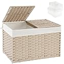 SETVSON Storage Basket with Lid 105L PE Rattan Storage Bin Light Khaki