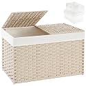 SETVSON Storage Basket with Lid 160L Wicker Baskets Storage Light Khaki