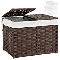 SETVSON Storage Basket with Lid, 2-Lid PE Rattan Storage Bin, Brown