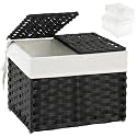 SETVSON Storage Basket with Lid, 2-Lid PE Rattan Storage Bin, Black