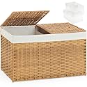 SETVSON Storage Basket with Lid, 2-Lid PE Rattan Storage Bin, Natural