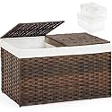 SETVSON Storage Basket with Lid, 2-Lid PE Rattan Storage Bin, Brown