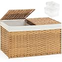 SETVSON Storage Basket with Lid, 2-Lid PE Rattan Storage Bin, Natural