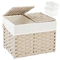 SETVSON Storage Basket with Lid, 2-Lid PE Rattan Storage Bin, Light Khaki