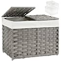 SETVSON Storage Basket with Lid, 9.2 Gal PE Rattan Trunk, Gray