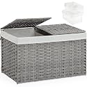 SETVSON Storage Basket with Lid PE Rattan 27.8 Gal Wicker Chest, Gray