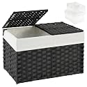 SETVSON Storage Basket with Lid PE Rattan Woven Storage Bins, 65L Black
