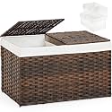 SETVSON Storage Basket with Lid PE Rattan Storage Basket 105L, Brown