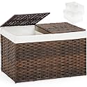 SETVSON Storage Basket with Lid Wicker Baskets for Storage, 160L Brown