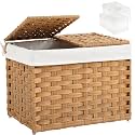 SETVSON Storage Basket with Lid Woven Wicker Baskets, 35L Natural