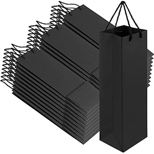 seunmuk 30 pack 138 x 43 x 35 inch black bulk wine bottle gift bags 250 gsm strong paper wine gift bag with handles elegant paper bags for party shopping retail wedding