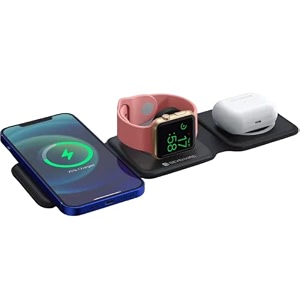 sevenaire magcharge d1900 3 in 1 wireless charger for iphone 16 to 8 series iwatch 10 to 3 air-pods 23w fast charging magsafe compatible foldable  supports dual phone charge jet black