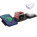 SEVENAIRE MagCharge D1900 3 in 1 Wireless Charger for iPhone 17 to 8 Series, iWatch, Air-pods [23W Fast Charging] [Mag-Safe Compatible] Foldable | Supports Dual Phone Charge (Black with 20W Adapter)
