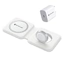 SEVENAIRE MagCharge D1950 Duo 2 in 1 Wireless Charger | 15W Fast Wireless Charging pad | Magsafe Compatible | Foldable | for iPhone 17 to 8 Series | iWatch | Air-pods (White +Adapter)