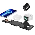 SEVENAIRE MagCharge D1970 3 in 1 Wireless Charger Foldable Magnetic | 23W Fast Charging| Transparent Design | [Mag-Safe] for iPhone 17 to 8 Series | iWatch | Air-Pods (Black with AD)