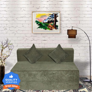 seventh heaven 65 chenille molfino fabric with 2 cushions 3 seater double foam fold out sofa cum bed finish color - green delivery condition - pre-assembled