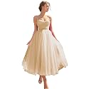 Sevintage Spaghetti Straps Tulle Prom Dress Tea Length Formal Party Evening Dress with Pockets