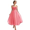 Sevintage Spaghetti Straps Tulle Prom Dress Tea Length Formal Party Evening Dress with Pockets