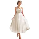 Sevintage Spaghetti Straps Tulle Prom Dress Tea Length Formal Party Evening Dress with Pockets