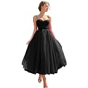 Sevintage Spaghetti Straps Tulle Prom Dress Tea Length Formal Party Evening Dress with Pockets