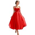 Sevintage Spaghetti Straps Tulle Prom Dress Tea Length Formal Party Evening Dress with Pockets