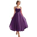 Sevintage Spaghetti Straps Tulle Prom Dress Tea Length Formal Party Evening Dress with Pockets