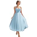 Sevintage Spaghetti Straps Tulle Prom Dress Tea Length Formal Party Evening Dress with Pockets