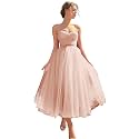 Sevintage Spaghetti Straps Tulle Prom Dress Tea Length Formal Party Evening Dress with Pockets
